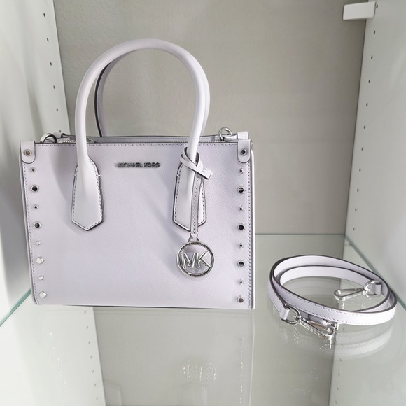 MICHAEL KORS MAPLE STUD OPTIC LAVANDER LEATHER MEDIUM SATCHEL BAG - Picture 2 of 10